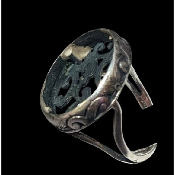 Vintage Sterling Silver Floral Scroll Concave Ring Size 7 1/2 - Picture 12 of 16